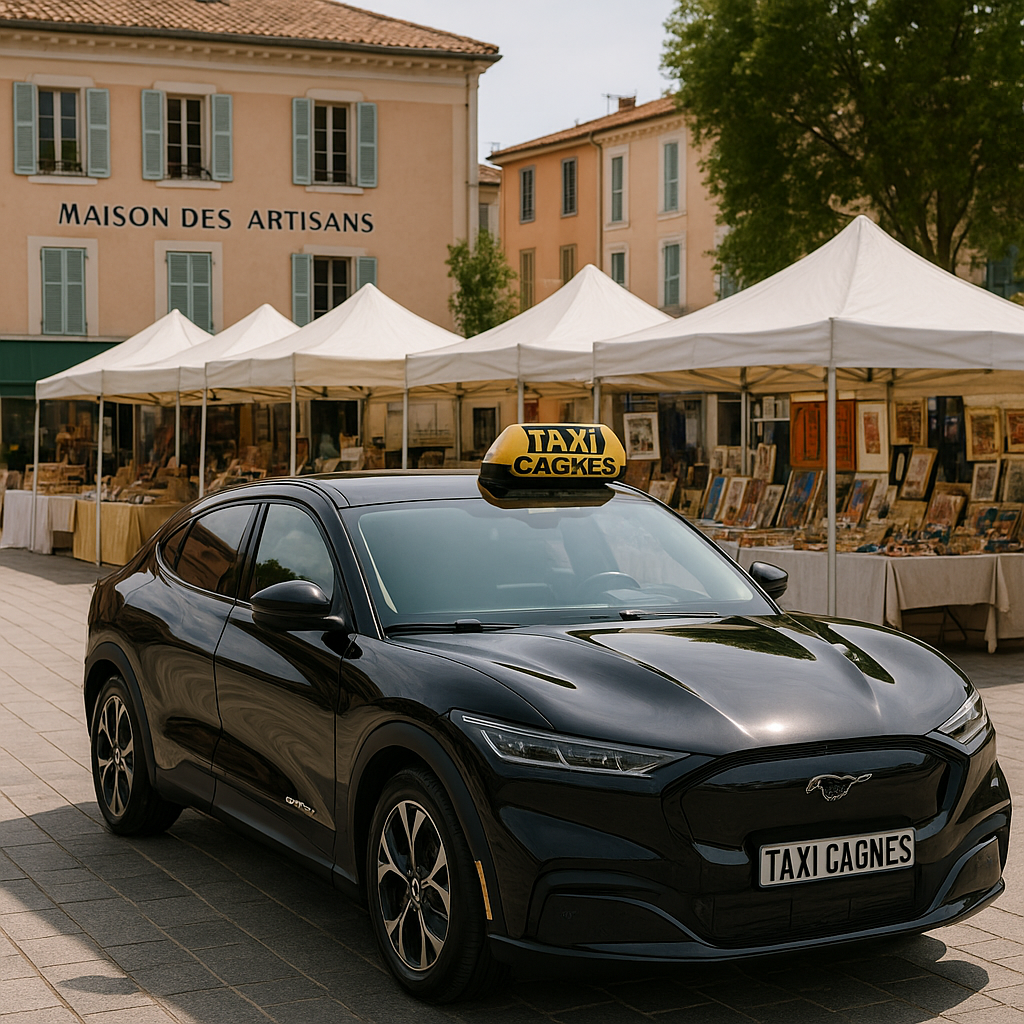 Taxi Cagnes Nicolas 🚖 Présent place de Gaulle à Cagnes-sur-Mer pour le marché des créateurs. Confort, proximité et service 24/7. Image