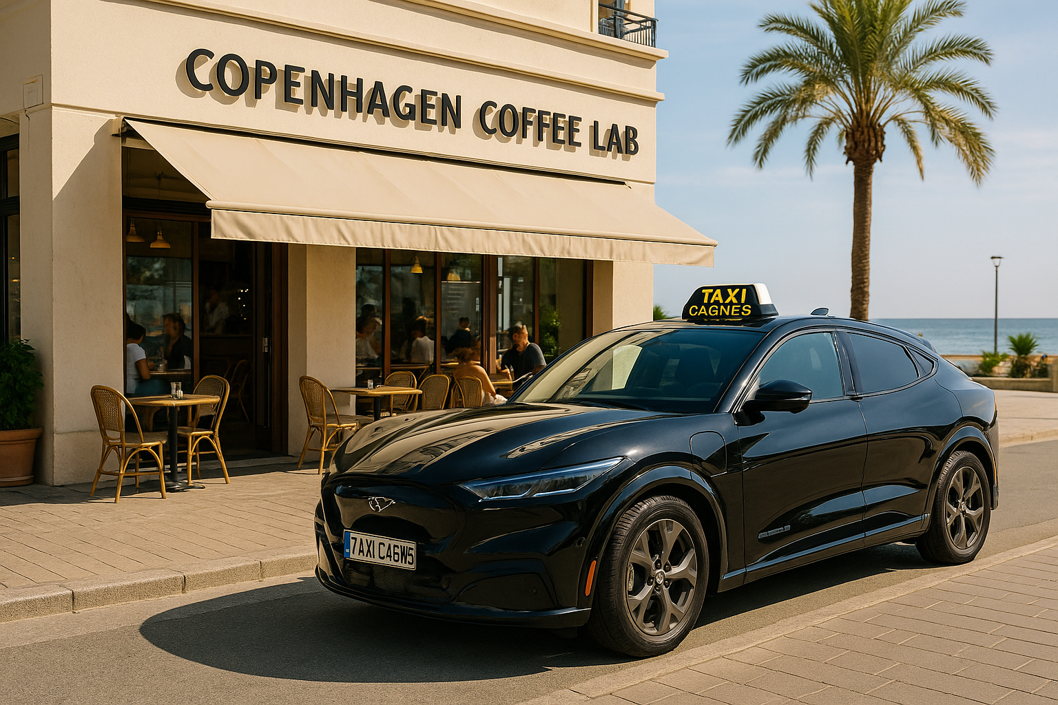 Taxi Cagnes Nicolas 🚖 Stationnés devant le Copenhagen Coffee Lab à Cagnes-sur-Mer. Service local haut de gamme » Image