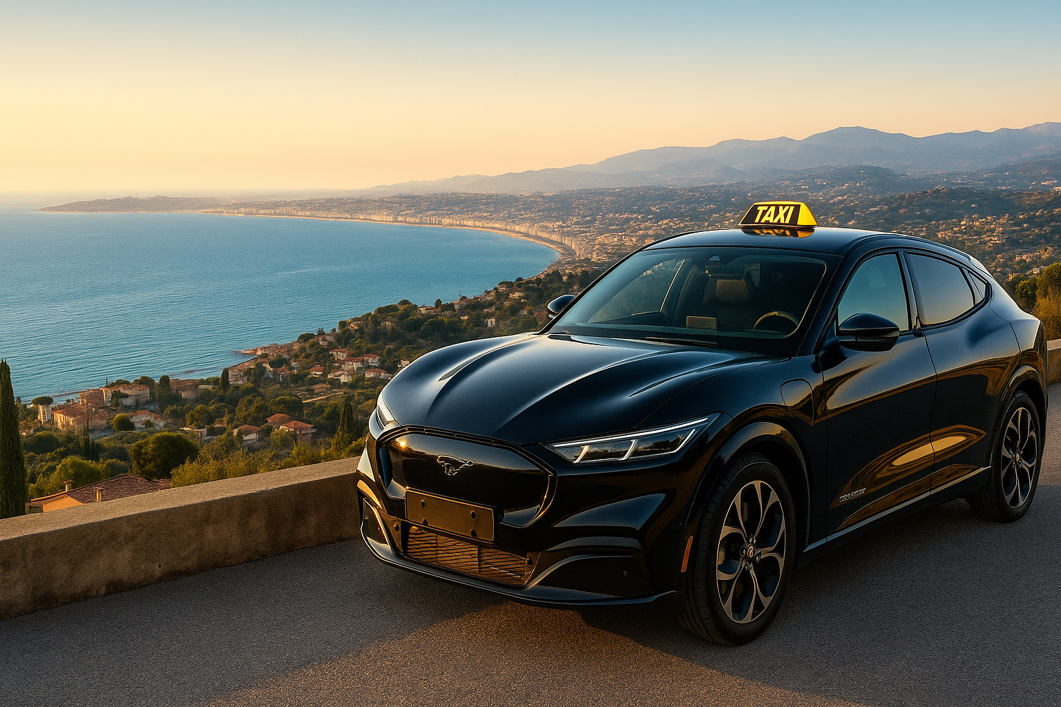 Taxi Cagnes Nicolas – Circuits touristiques et excursions sur la Côte d’Azur en véhicule haut de gamme Mustang Mach-E GT, chauffeur local, Nice, Monaco, Cannes, Vence, Saint-Paul-de-Vence. Image