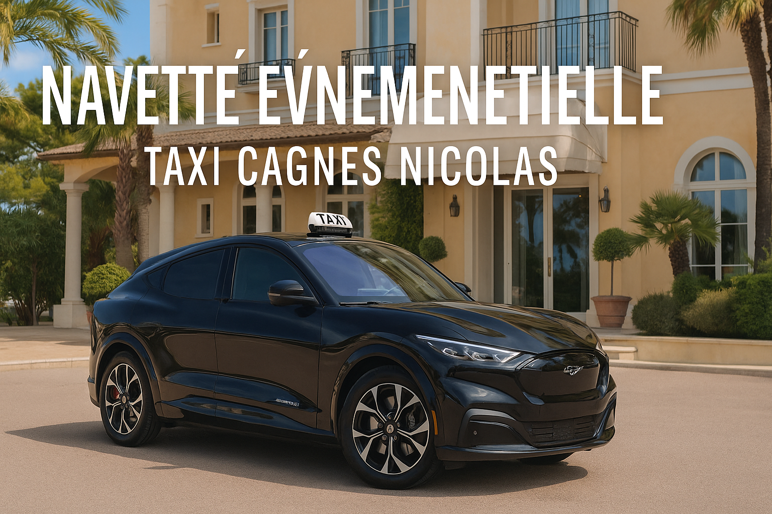 Taxi Cagnes Nicolas – Navette groupe et événementiel sur la Côte d’Azur. Transferts pour mariages, séminaires, hôtels, gares et ports, véhicule électrique haut de gamme Mustang Mach-E GT Image